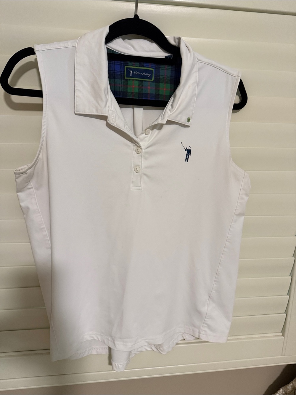 William Murray Golf White Sleeveless Polo with Navy Golfer Logo